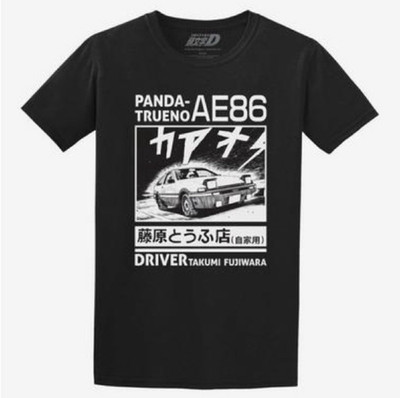 Initial D Panda Trueno AE86 Takumi Fujiwara Double-Sided Black T-Shirt S