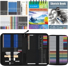 KALOUR 76 Drawing Sketching Kit Set - Pro Art Supplies with Sketchbook & Waterco
