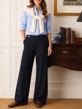 Ralph Lauren Black Wool Crepe Wide Leg Cuffed Trouser Pockets size 10