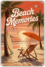 Beach Memories Vintage Beach Surf Tin Metal Signs Home D cor 8x12