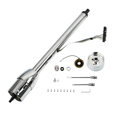 Chrome 32'' Stainless Tilt Manual Steering Column w/ 9 Hole Wheel Adapter No Key