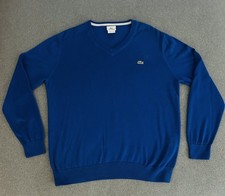 Lacoste Mens Cotton V Neck Sweater Size 5 L Blue Tennis Golf Preppy Crocodile