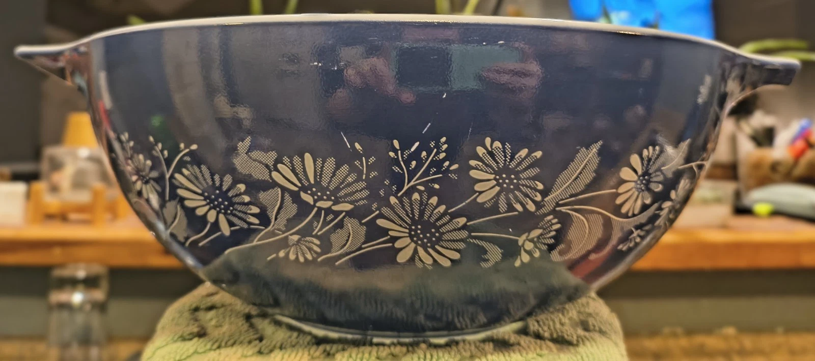 Pyrex 444 Blue Floral Glass Mixing Bowl Nesting Round Original