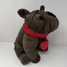 Dan Dee Brown Bulldog Plush 13 Inch Red Collar Soft Stuffed Animal Toy Cute