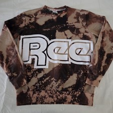 REEBOK Classic Mens MEDIUM Crewneck Sweatshirt Big Spellout Bleached Tie-Dye