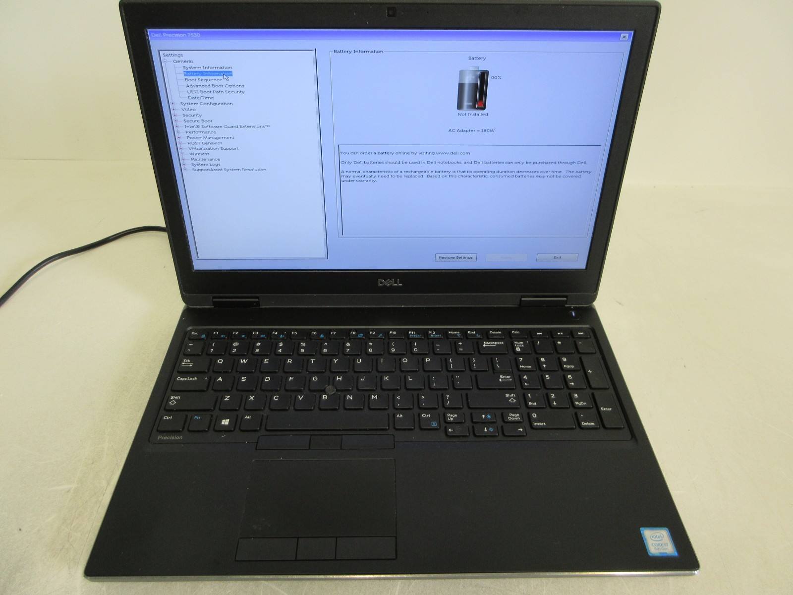 Dell Precision 7530 Core i7-8850H 2.60GHz 16GB No HD No Charger No Bottom Cover