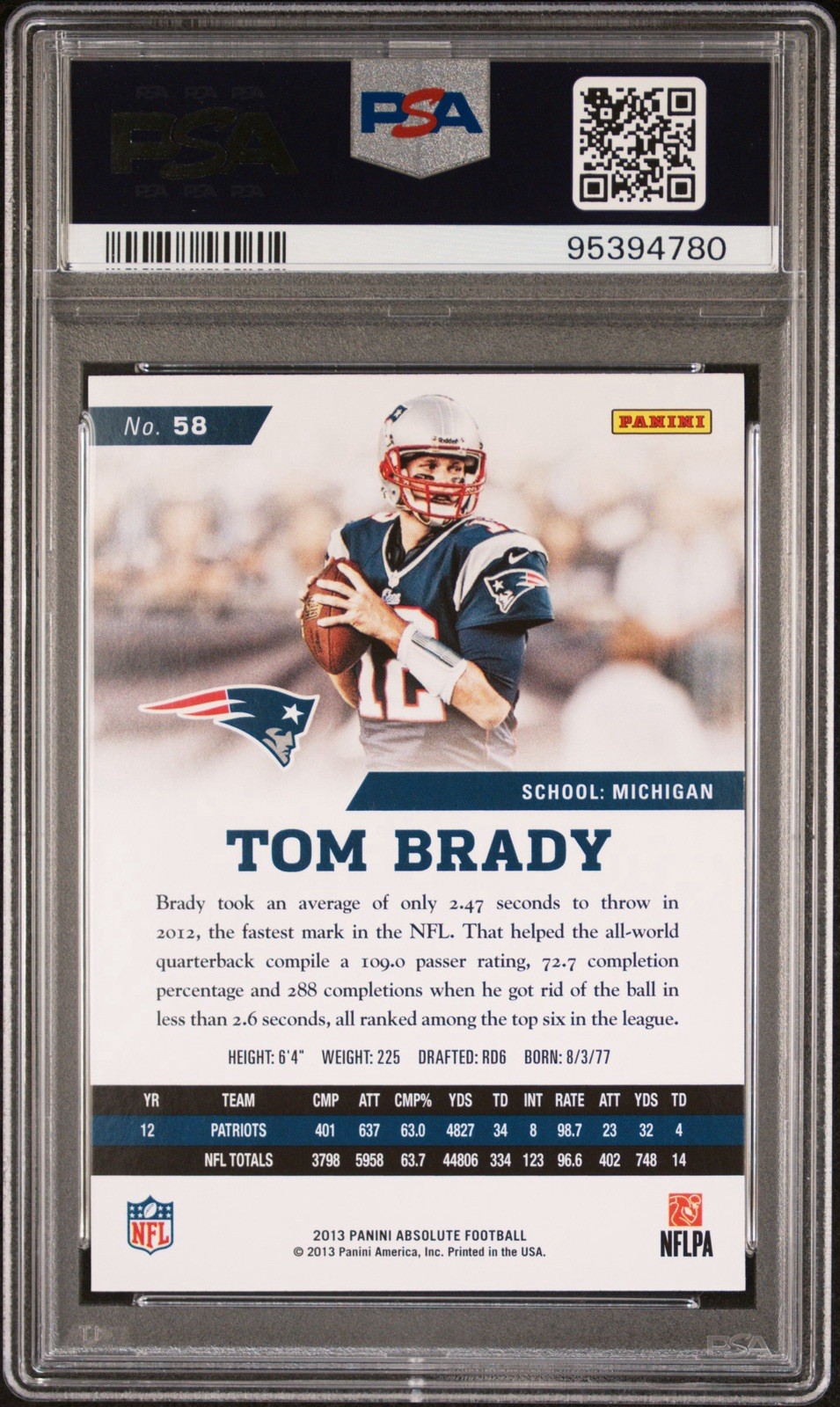 *POP 12* 2013 PANINI ABSOLUTE TOM BRADY PSA 10 GEM MINT NEW ENGLAND PATRIOTS #58 view 2