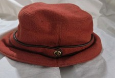 Coach Vintage Wool Bucket Hat Gold Turnlock Rust Brown Signature Lining P/Small