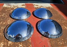 Set Of 4 Vintage Chrome Ribbed Baby Moon Hubcaps Hotrod Travel Trailer Camper 9