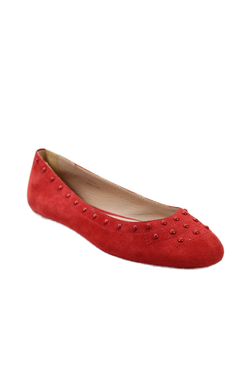 Tods Womens Suede Studded Detail Flats Red Size 7.5Free Shipping in US $100+ Orders | $6.95 Orders Below