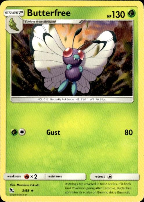 Pokemon Butterfree Hidden Fates 3/68 Light Play LP+ or Better