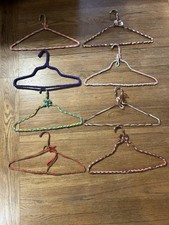 VTG 6 Handmade Crochet Covered Metal Hangers Various Colors Granny Core