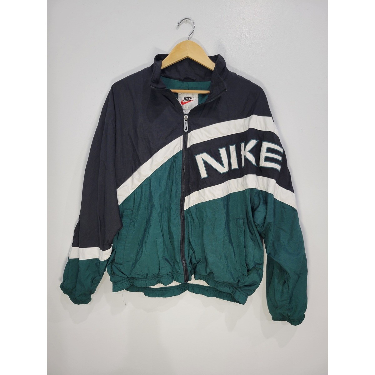 Vintage Nike Windbreaker Jacket Mens Large Navy Green White 90s