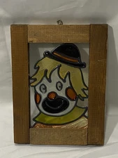 Vintage Stained Glass Clown Art Glass. 9”x7”