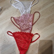 Ladies Random Sheer Lacey Strings/panties Three Pack Size 8-10