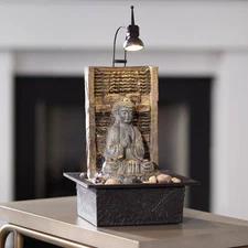 Namaste Buddha Asian Zen Waterfall Indoor Tabletop Water Fountain LED 11 1/2"