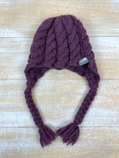 The North Face Women's Purple Cable Knit Beanie Hat w/Ear Flaps Braided Wool