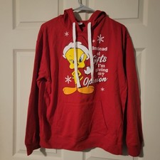Looney Tunes Tweety Bird Red Christmas Hoodie Kids Large 11-13 Holiday Graphic