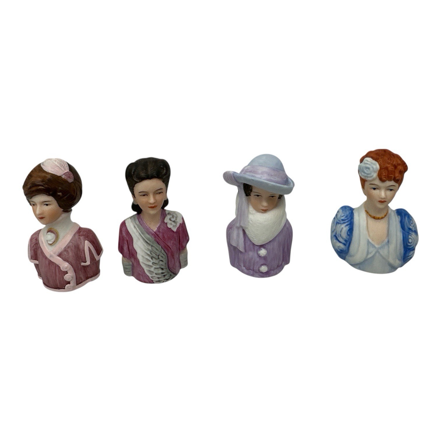 Vintage 1980s AVON Lovely American Ladies Fashion Porcelain Thimbles Set of 8