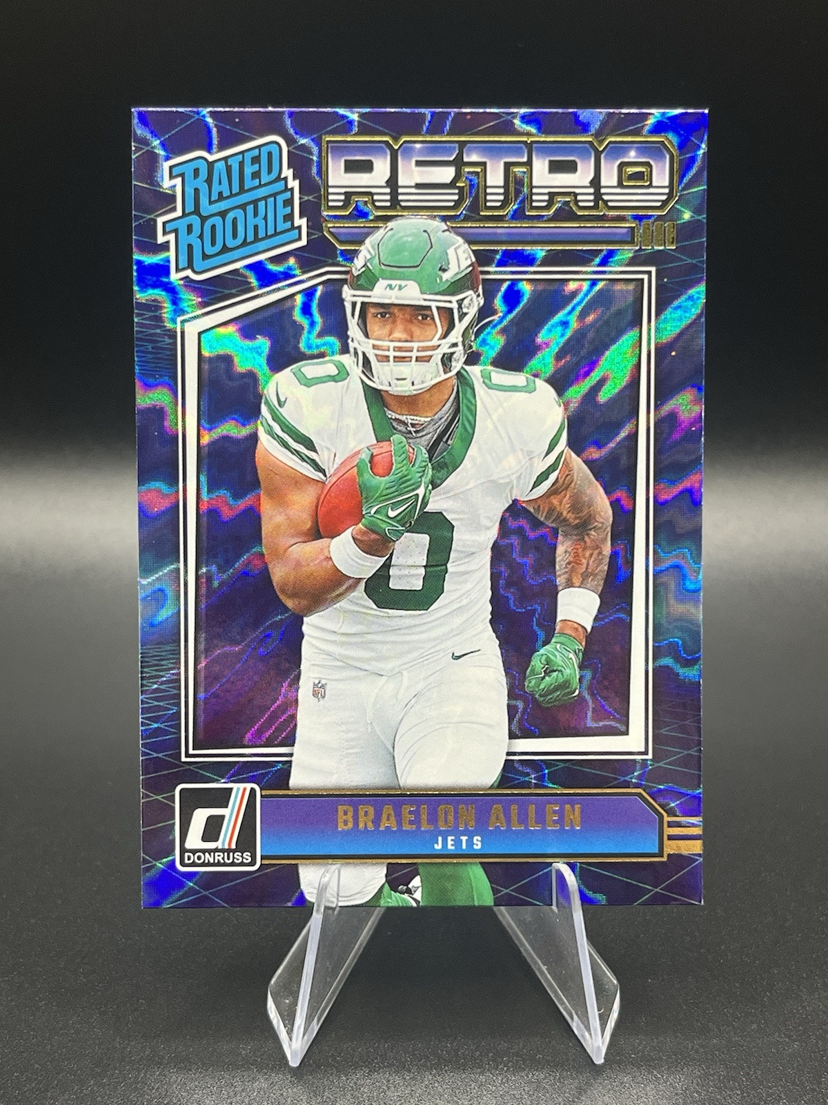 2024 Donruss Football BRAELON ALLEN Rated Rookie RETRO BLUE SHOCK #20. Jets RC.