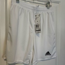 adidas White Kids Athletic Shorts with Black Logo Embroidery