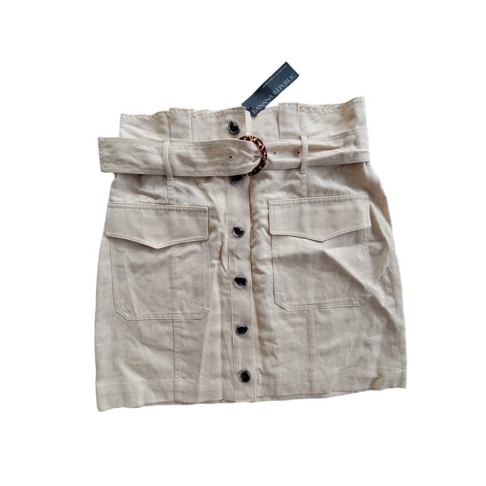 NWT Banana Republic Linen Blend Paperbag Waist Utility Skirt Size 8 Tortoise Belt