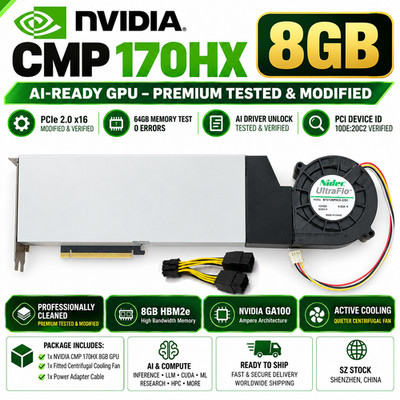 NVIDIA CMP 170HX 8GB AI Compute GPU 64GB   FULLY TESTED + PCIe 2.0 x16 MOD + FAN