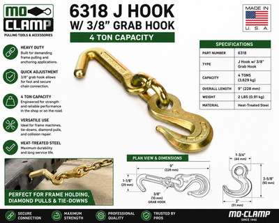 MO-CLAMP 6318 J Hook with Grab Hook MOC6318 MCL6318 PU6318
