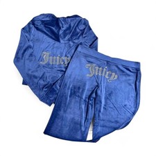 Juicy Couture y2k Atlantis Blue velour rhinestone bling tracksuit Size small