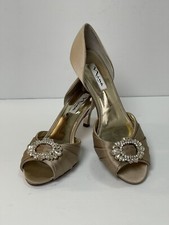 Nina New York Sz9.5 Gold Satin Rhinestone PeepToe Formal 2.5  Heels Prom Wedding