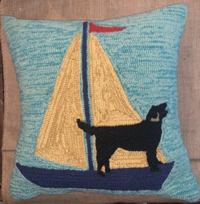 Liora Manne Frontporch Sailboat Dog Pillow 18 Sq Black Lab Retriever