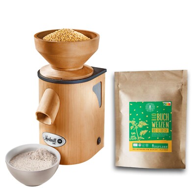 Mockmill Lino 100 +2,5 kg Bio Buchweizen | Getreidemühle Starter-Kit | 100 g/min