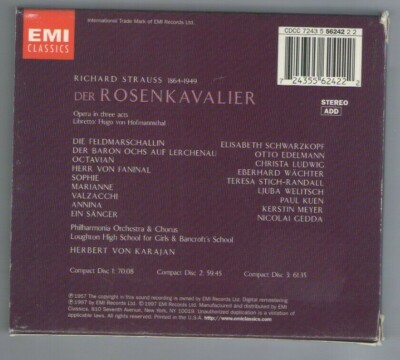 STRAUSS: DER ROSENKAVALIER cd OPERA IN 3 ACTS - BOX SET: THREE