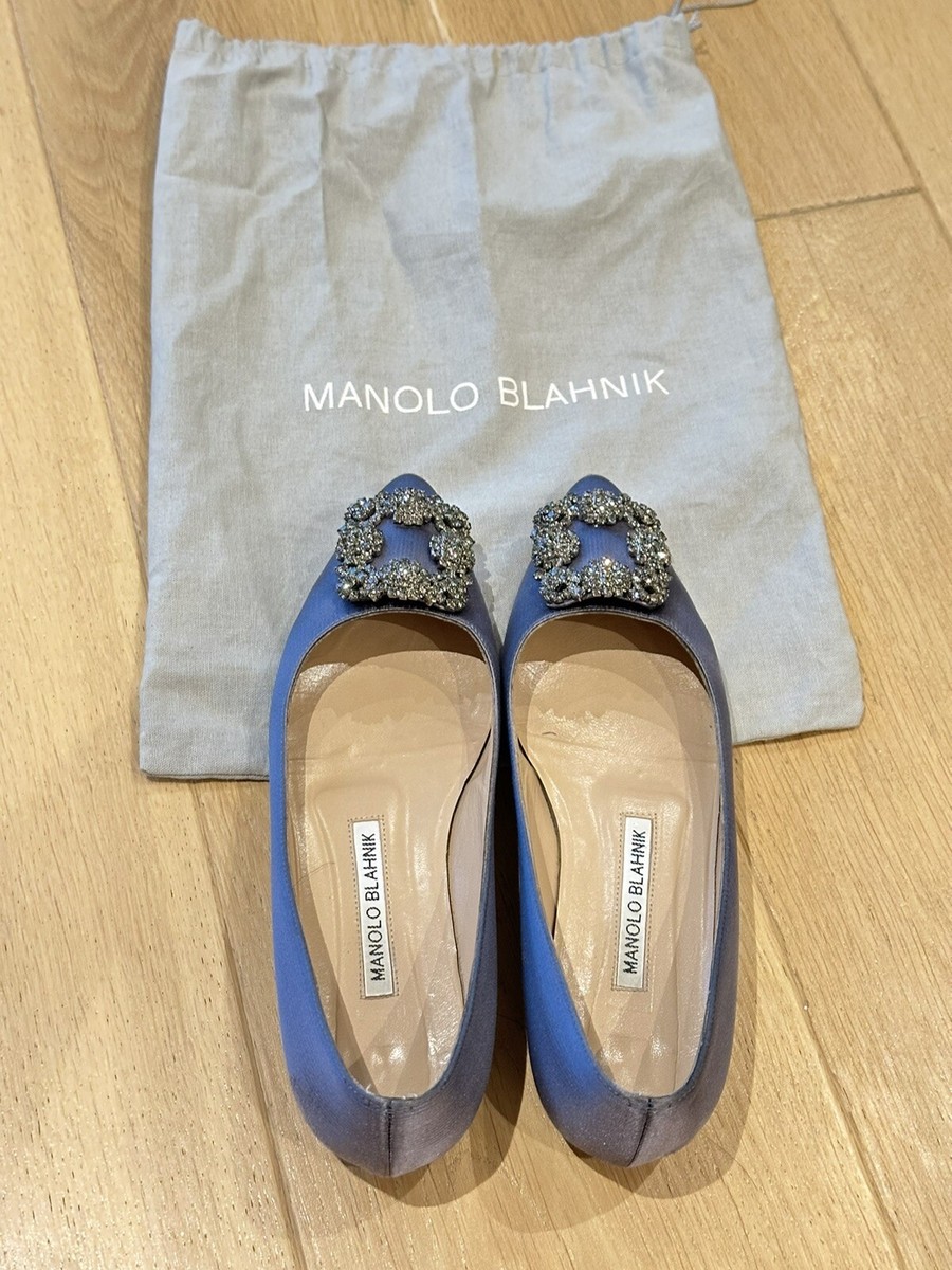 Manolo Blahnik Hangisi Flats Navy Satin Size 36/37 UK