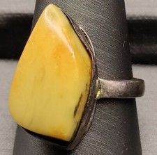 Egg Yolk Amber Sterling Marked PS Polish Baltic Amber Ring