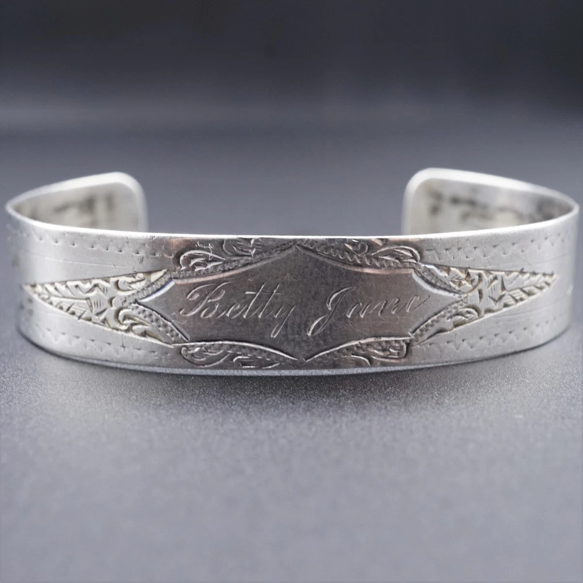 Victorian sterling silver baby cuff bracelet engraved
