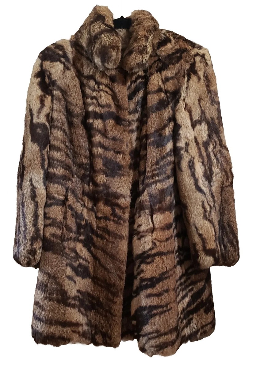 Vintage 1980's Polo Norte Tiger Print Genuine Rabbit Fur