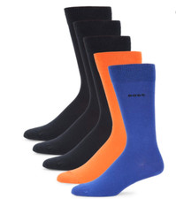 Boss 5 pack Men's Multicolor Finest Cotton Logo Grew Socks One Size 7-13