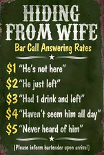 Hiding From Wife Bar Call Answering Rates Funny 8" x 12" Aluminum Metal Sign