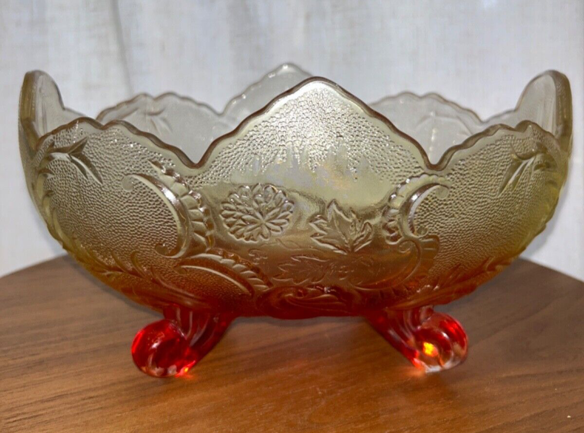 Vintage Jeanette Glass Lombardi Red Orange Ombre Footed Fruit Bowl