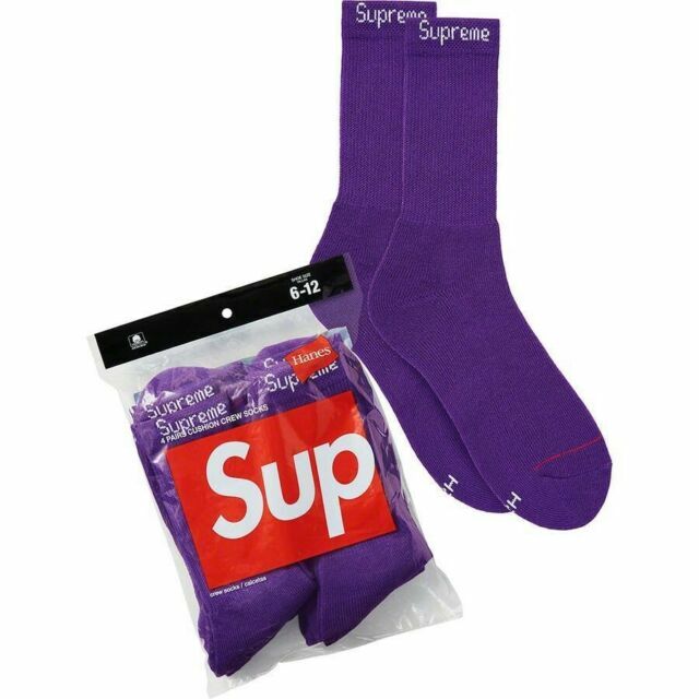 Supreme NYC Hanes Purple Box Logo 4 Pack Crew Socks Men's Supreme NYC Hanes Purple Box Logo 4 Pack Crew Socks Men's