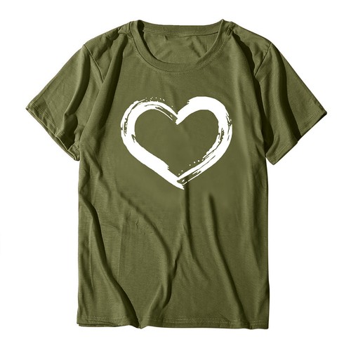 Women Short Sleeves O Neck Tops Ladies Heart Shaped Print Casual Blouse T Shirts - Picture 4 of 63