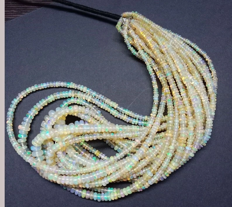 正品 Fire Opal 光滑圆形宝石串珠 3-4 毫米手工项链 18 英寸 — 第 3/4 张图片