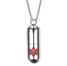 Stainless Steel Medicine Pill Keepsake Capsule Pendant Necklace Free Engraving