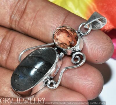 Labradorite Smoky Topaz Gemstone Pendant 925 Sterling Silver Overlay U272-B247