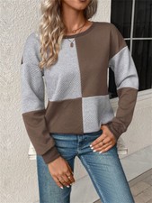 Women Color Block Sweatshirt Crew Neck Long Sleeve Pullover Casual T Shirt