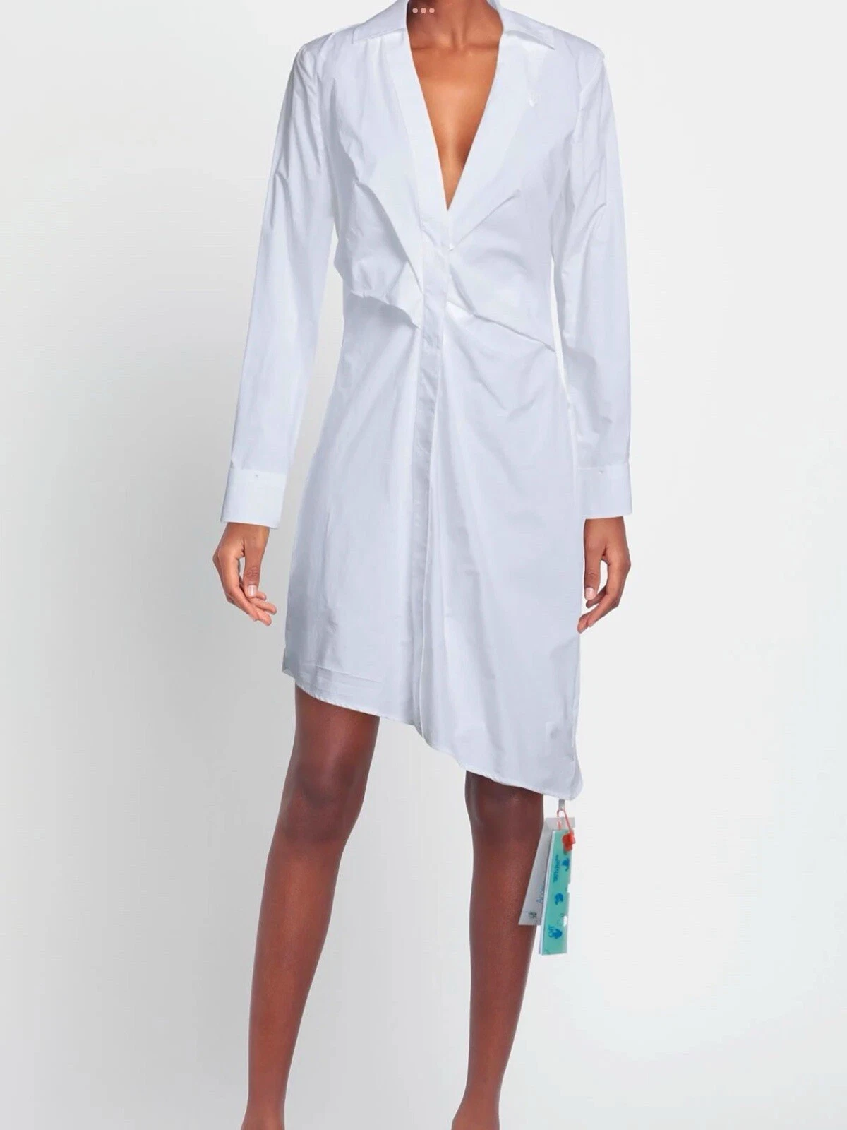 OFF WHITE Mini abito poplin bianco sporco bianco asimmetrico fiocco bianco taglia US8 IT38 AUTENTICO