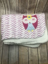 Crib Mates Pink Owl Blanket Flower Pink Chevron Stripes White Sherpa Lovey