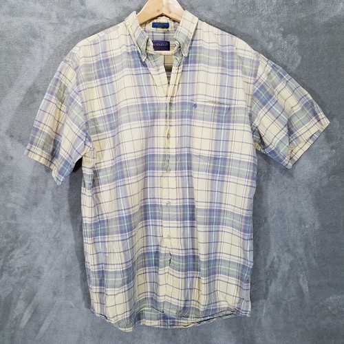 Camisa Pendleton Para Hombre Mediana Amarilla Madrás A Cuadros Con Botones Manga Corta Informal - Imagen 1 de 10