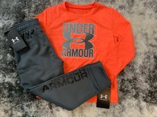 Boys Under Armour orange long sleeve shirt joggers size 4 NWT